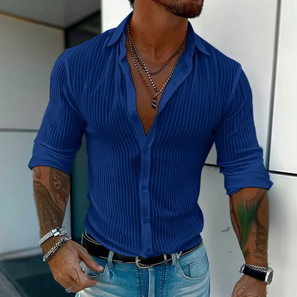 Bastiano | Men’s Ribbed Slim Fit Button Placket Shirt