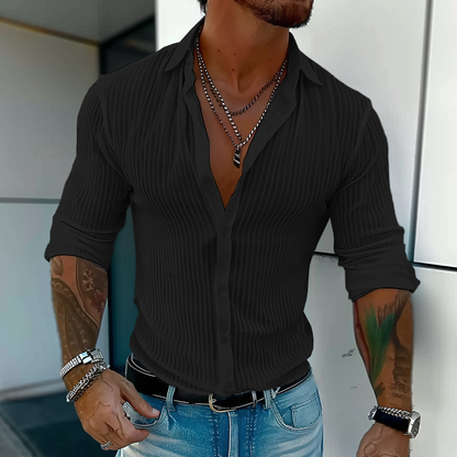 Bastiano | Men’s Ribbed Slim Fit Button Placket Shirt