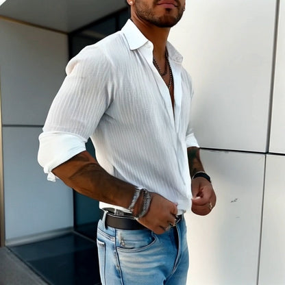 Bastiano | Men’s Ribbed Slim Fit Button Placket Shirt