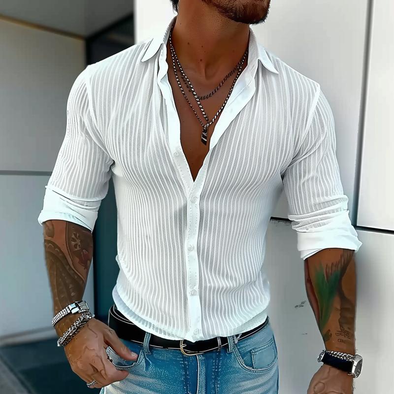 Bastiano | Men’s Ribbed Slim Fit Button Placket Shirt