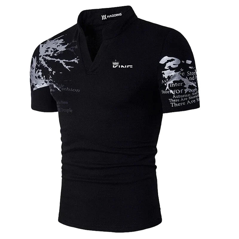Tiziano | Men’s Graphic Print V-Button Placket T-Shirt
