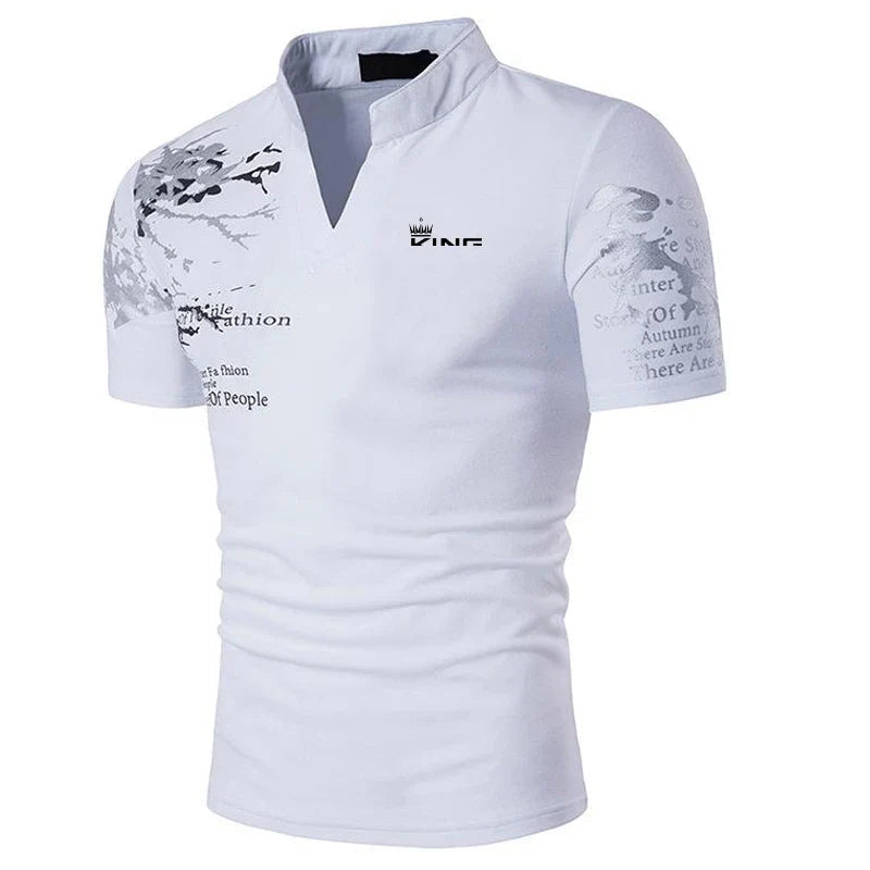 Tiziano | Men’s Graphic Print V-Button Placket T-Shirt