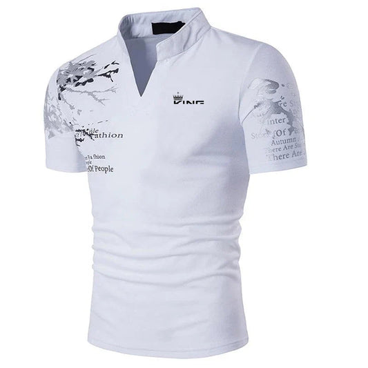 Tiziano | Men’s Graphic Print V-Button Placket T-Shirt