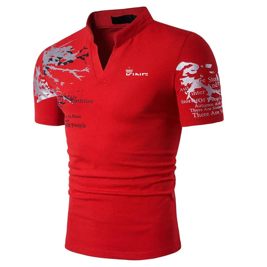 Tiziano | Men’s Graphic Print V-Button Placket T-Shirt