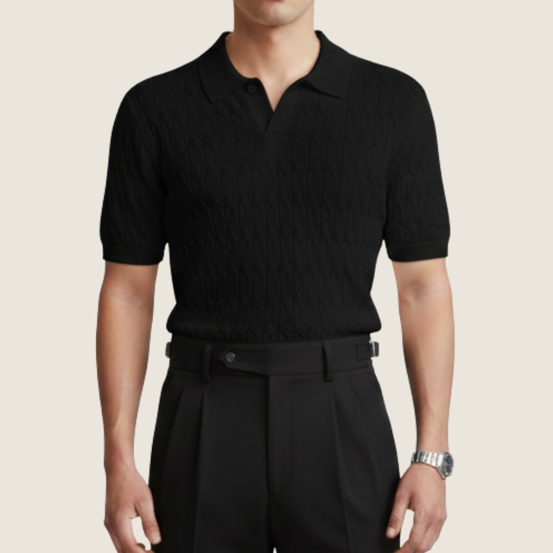 Gaspard | Men’s Textured Knit Short Sleeve Polo Shirt