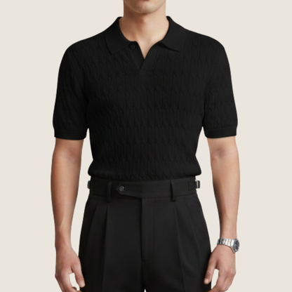 Gaspard | Men’s Textured Knit Short Sleeve Polo Shirt