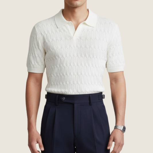 Gaspard | Men’s Textured Knit Short Sleeve Polo Shirt