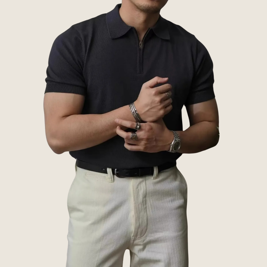 Luca | Men’s Minimalist Zip Collar Polo Shirt