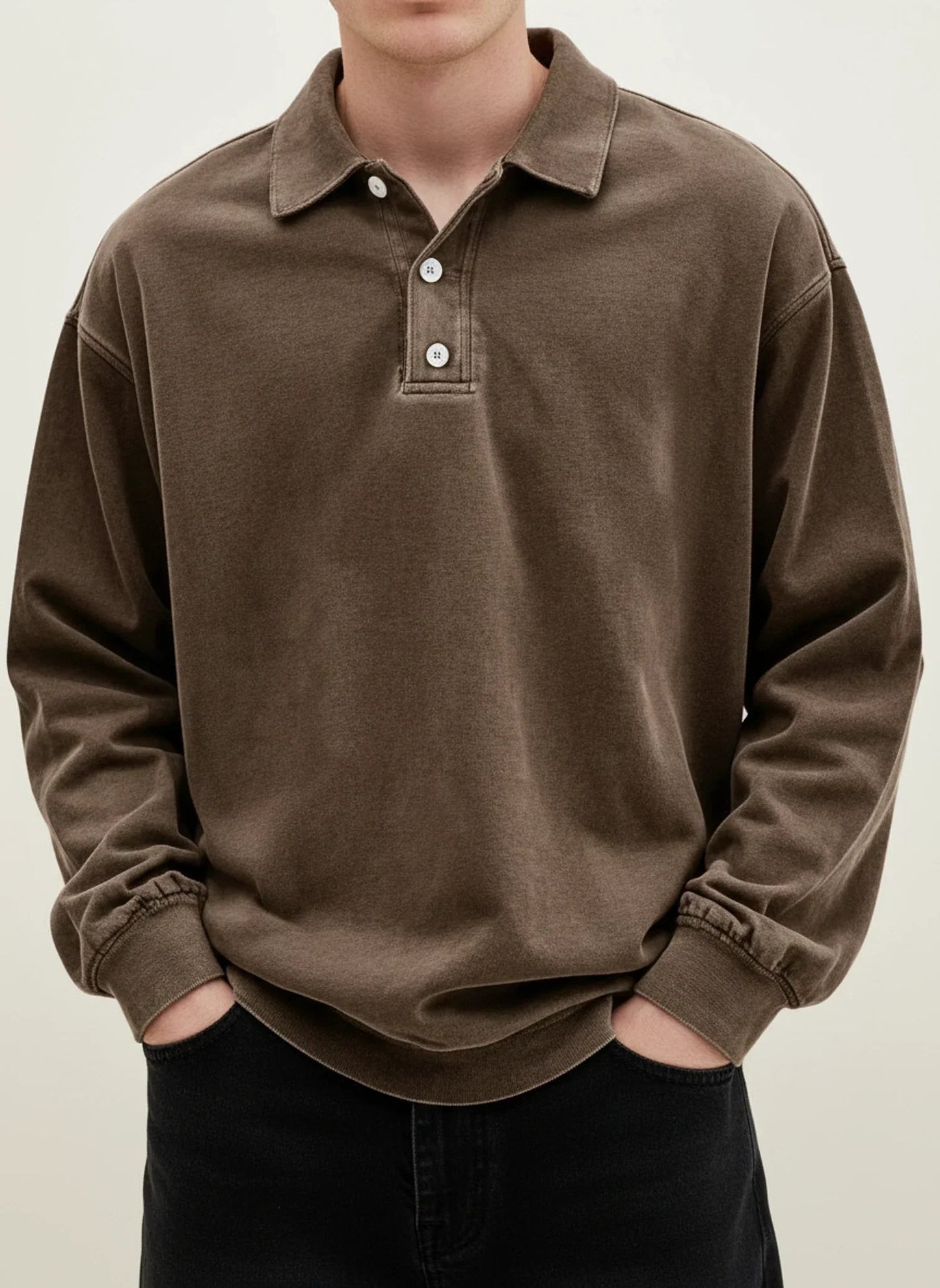 Valerio | Men’s Relaxed Button Placket Long Sleeve Polo Shirt
