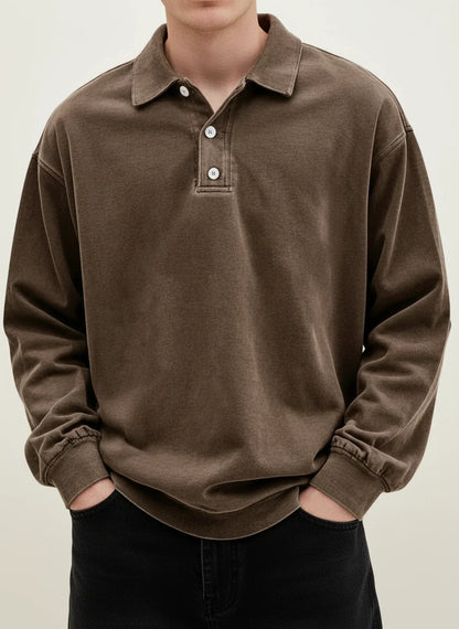 Valerio | Men’s Relaxed Button Placket Long Sleeve Polo Shirt