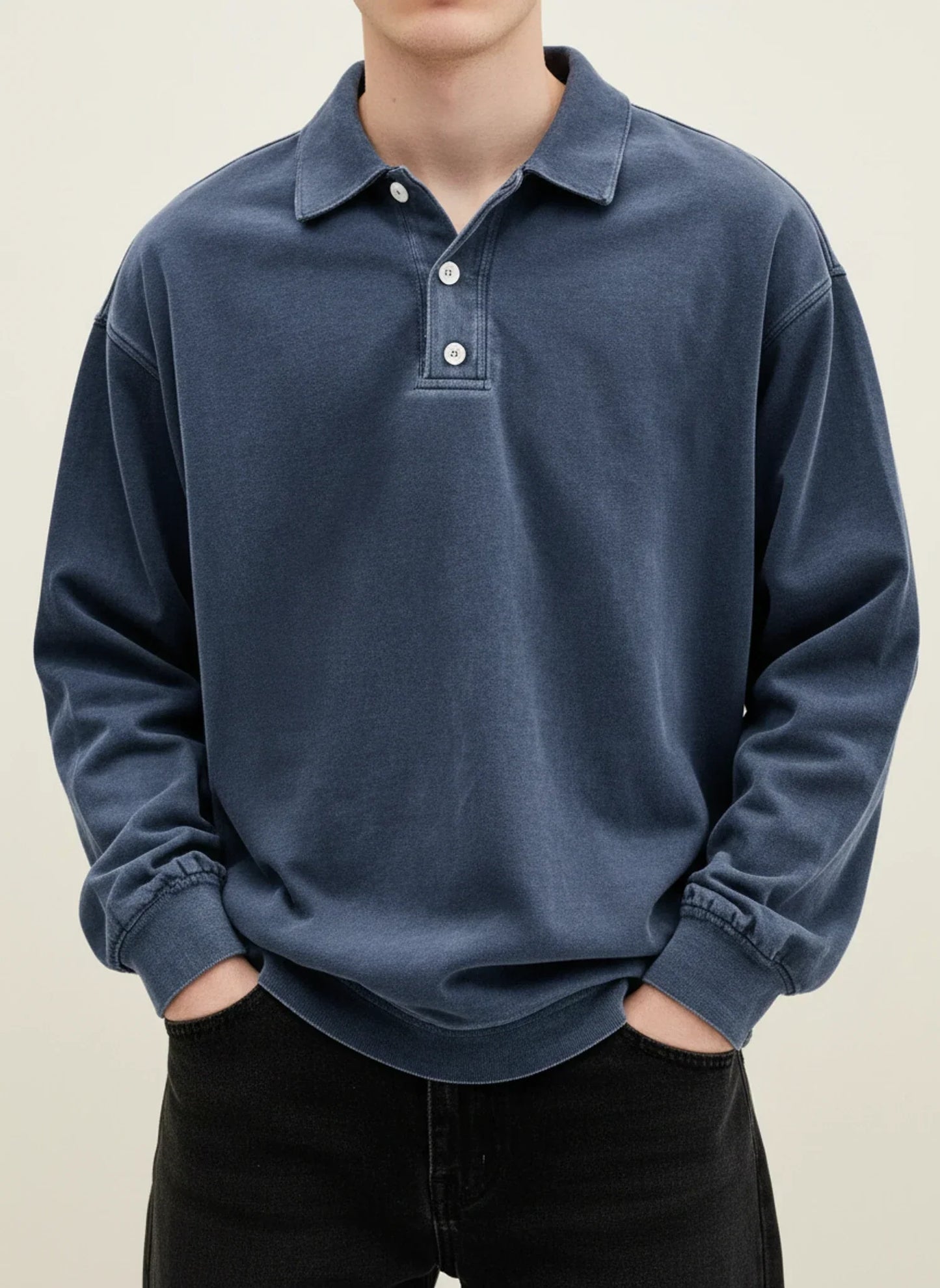 Valerio | Men’s Relaxed Button Placket Long Sleeve Polo Shirt