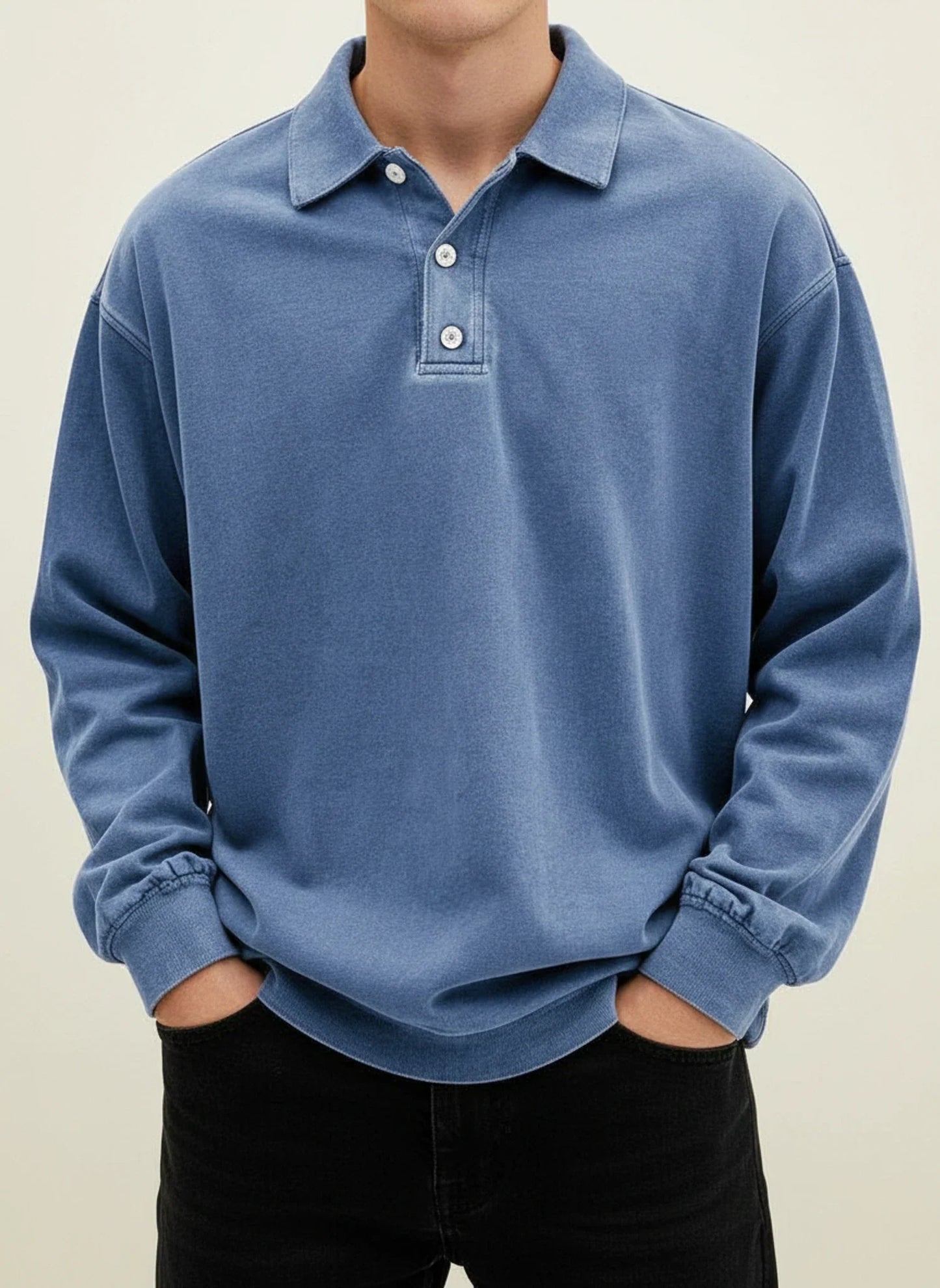 Valerio | Men’s Relaxed Button Placket Long Sleeve Polo Shirt
