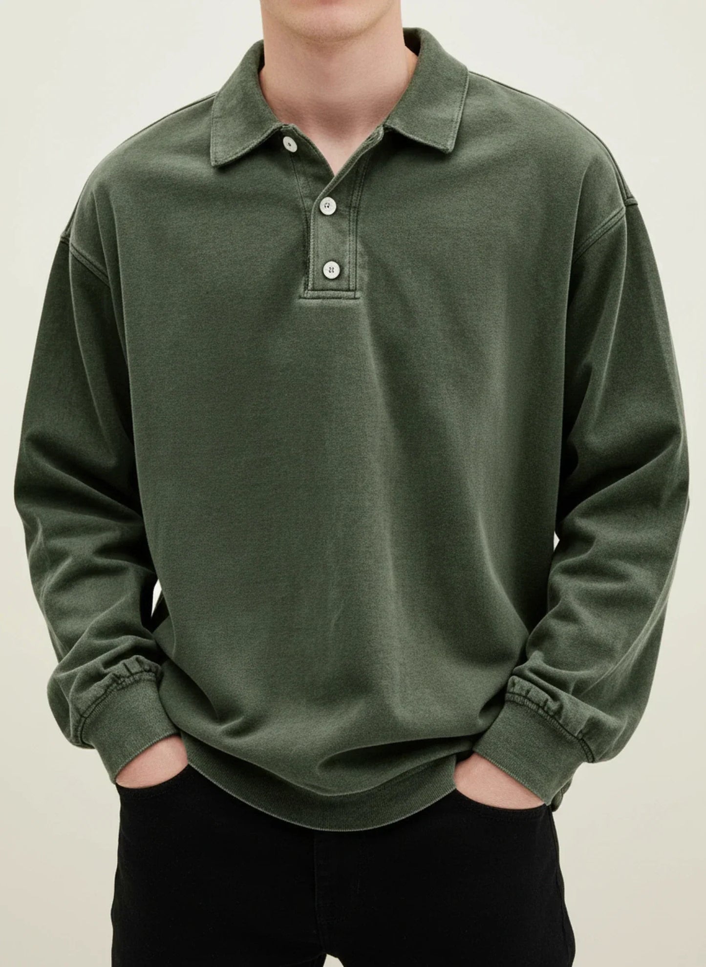 Valerio | Men’s Relaxed Button Placket Long Sleeve Polo Shirt