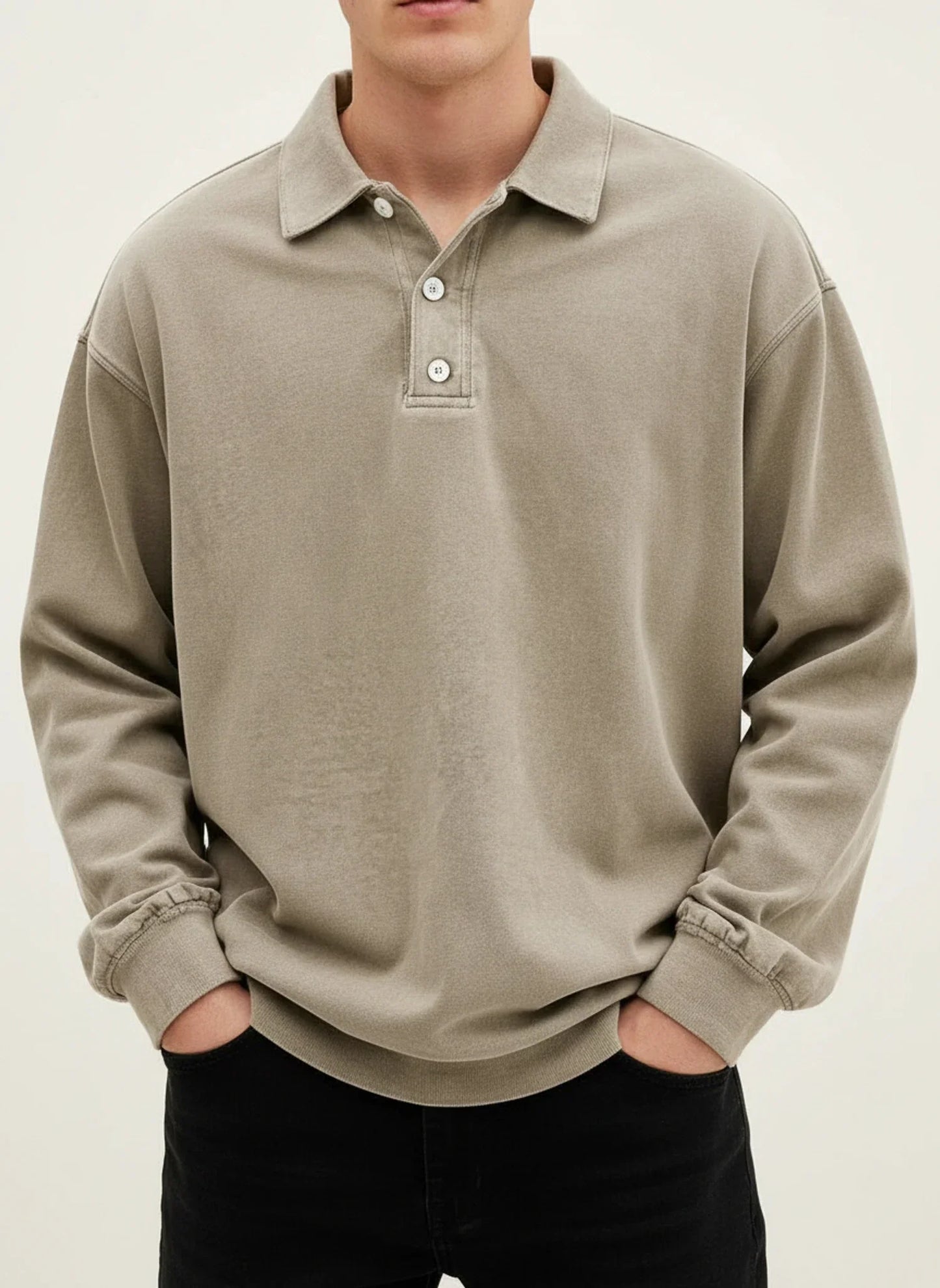 Valerio | Men’s Relaxed Button Placket Long Sleeve Polo Shirt