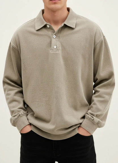 Valerio | Men’s Relaxed Button Placket Long Sleeve Polo Shirt