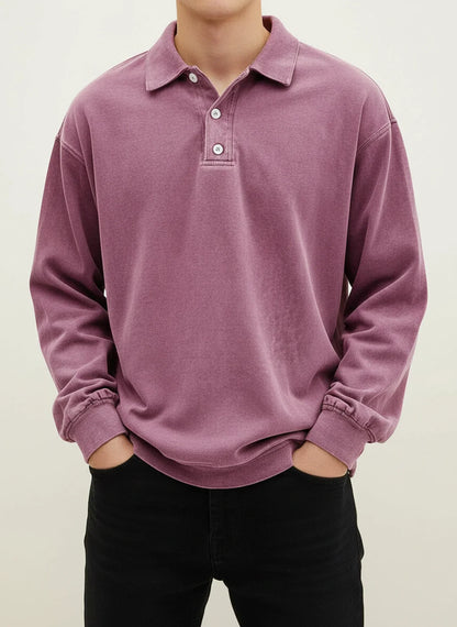 Valerio | Men’s Relaxed Button Placket Long Sleeve Polo Shirt