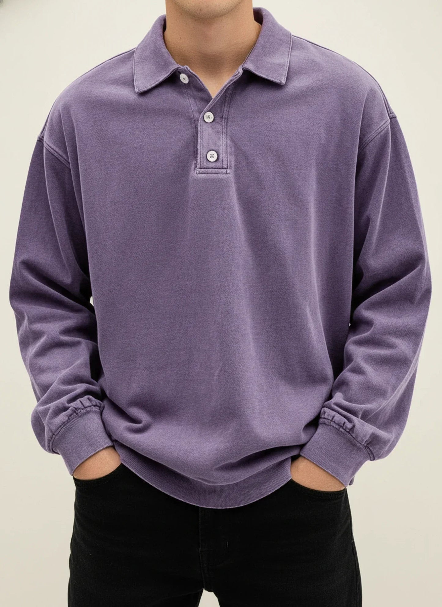 Valerio | Men’s Relaxed Button Placket Long Sleeve Polo Shirt
