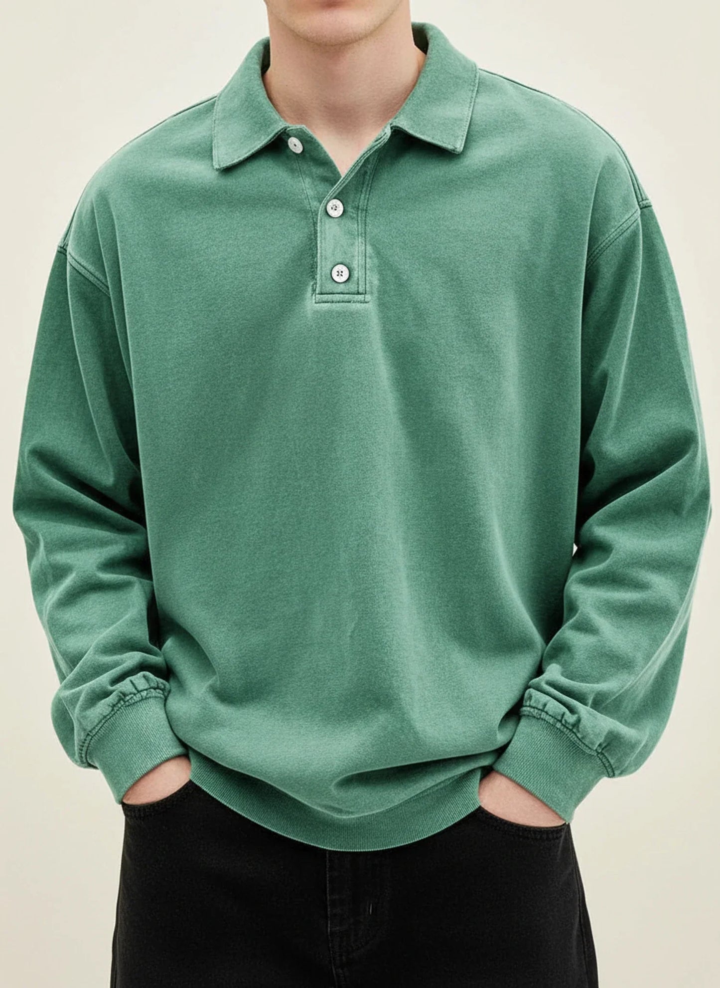 Valerio | Men’s Relaxed Button Placket Long Sleeve Polo Shirt