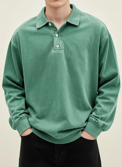 Valerio | Men’s Relaxed Button Placket Long Sleeve Polo Shirt