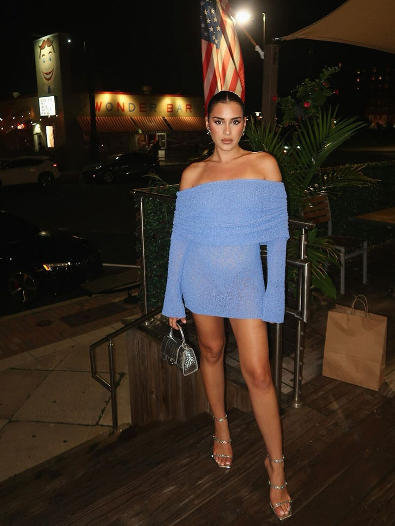 Heloise | Off-Shoulder Boucle Knit Long Sleeve Mini Dress