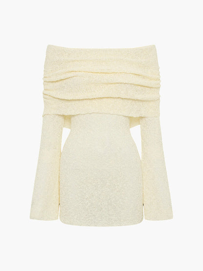 Heloise | Off-Shoulder Boucle Knit Long Sleeve Mini Dress