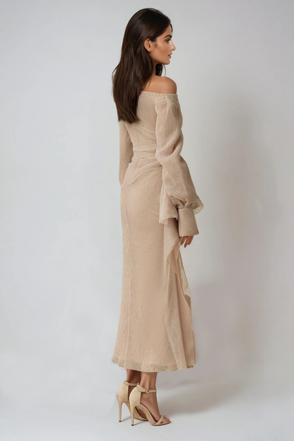 Nadine | One-Shoulder Draped Long Sleeve Formal Maxi Dress