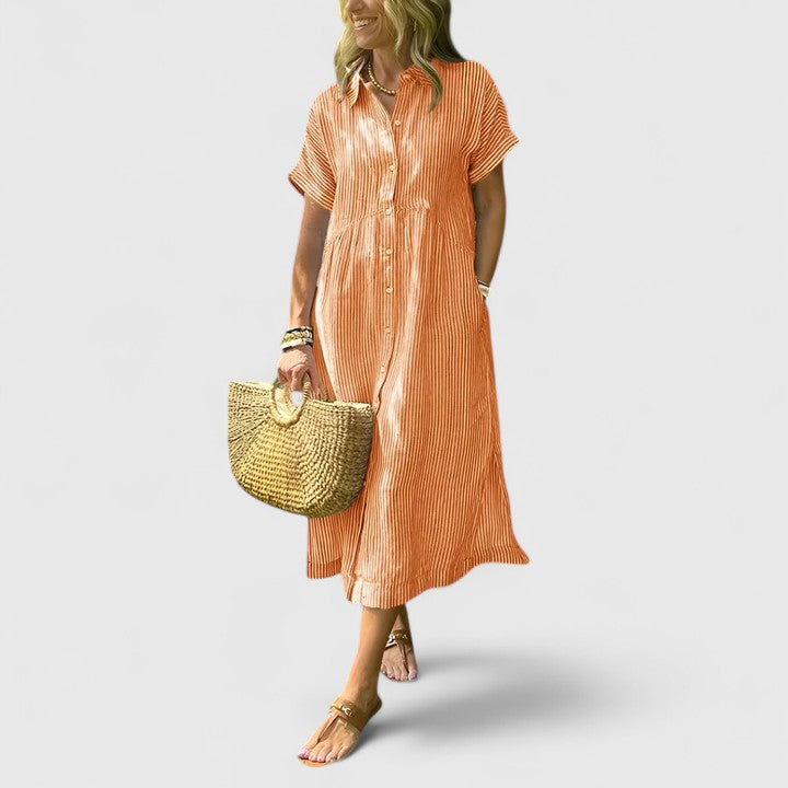Maja | Women's Relaxed Striped Shirt-Midi Dress