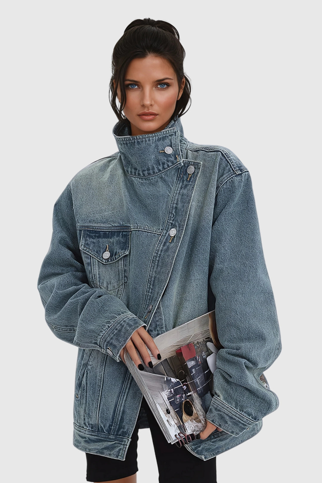 Zola | Women's Oversized Asymmetric Button-Up Denim Jacket