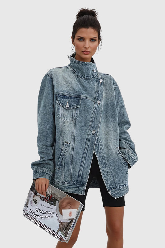 Zola | Women's Oversized Asymmetric Button-Up Denim Jacket