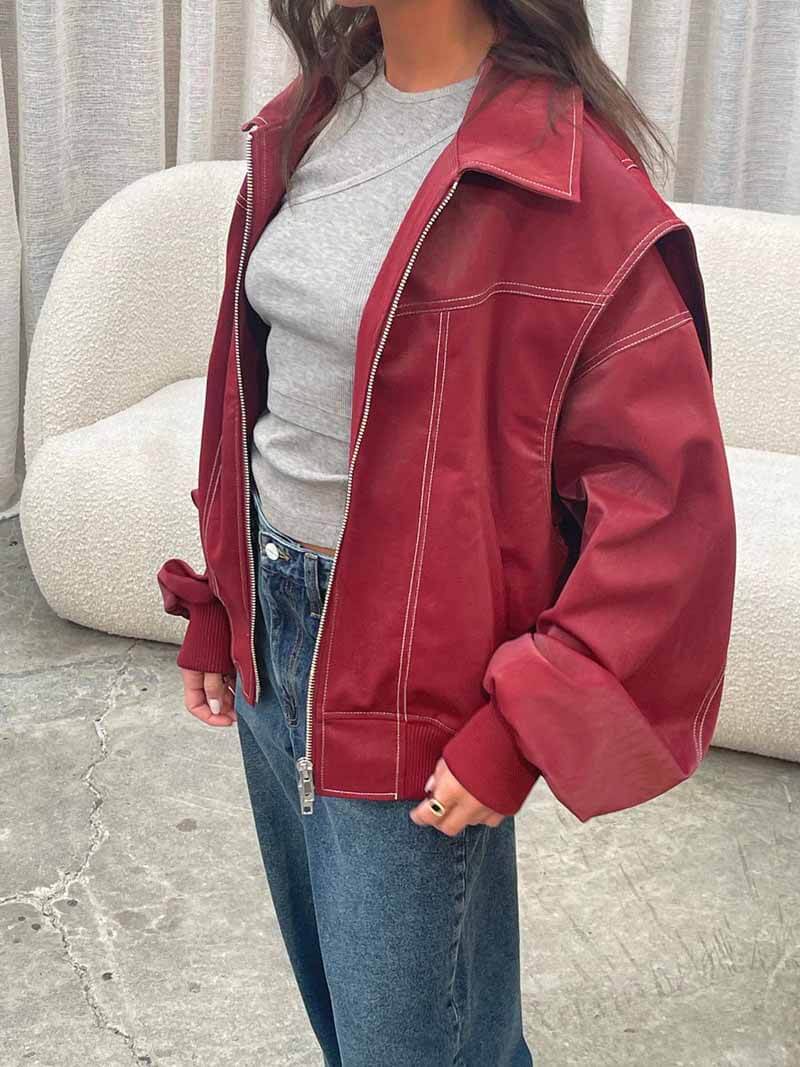 Yara | Women's Oversized Zip-Up Collar Bomber Jacket