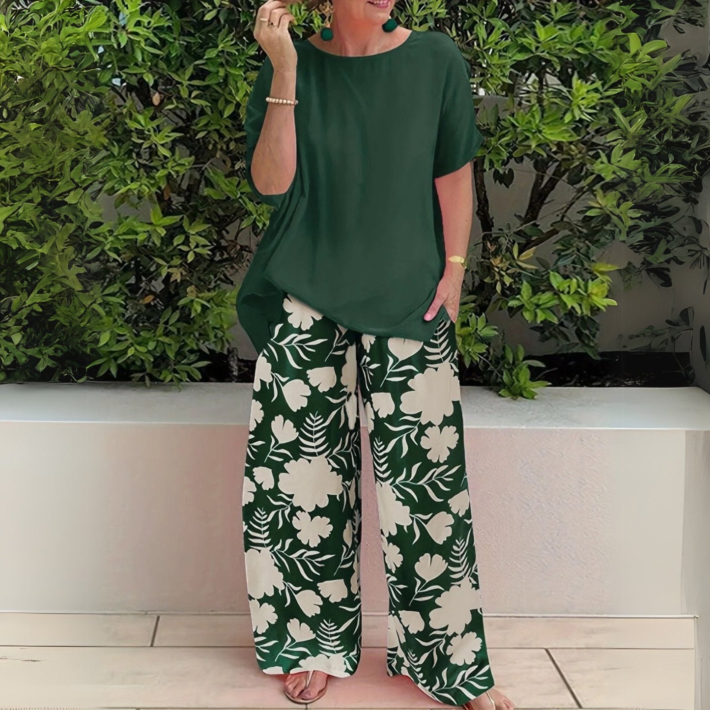 Madison | Plus Size Two-Piece Set Floral Wide-Leg Pants Relaxed Top