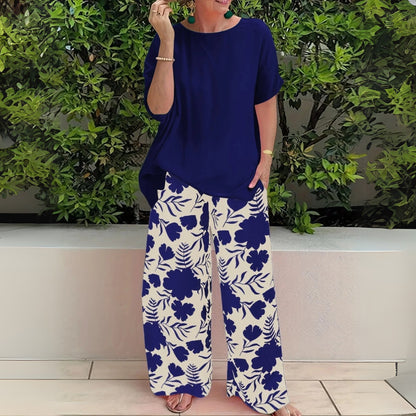 Madison | Plus Size Two-Piece Set Floral Wide-Leg Pants Relaxed Top