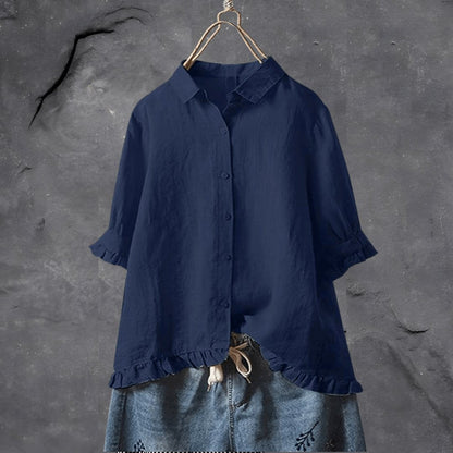 Madison | Plus Size Women's Blouse Button Front Collared Ruffle Hem