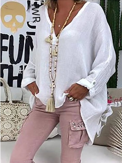 Olivia | Plus Size Women's V-Neck Blouse Long Sleeve Relaxed Fit