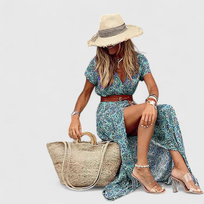 Anke | Women's Casual Boho-Maxi Dress with V-Neck