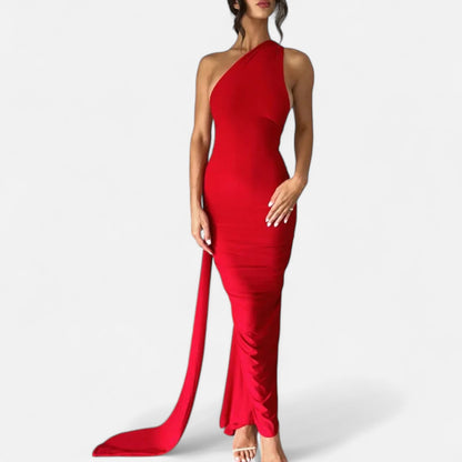 Lara | Women's Maxi Dress with One-Shoulder-Halter Neck