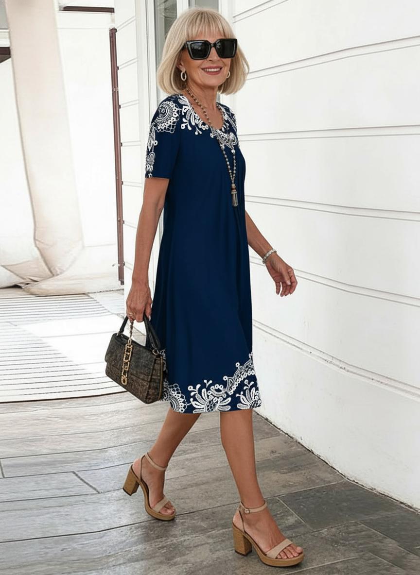 Waverly | Women's Round Neck Floral A-Line Summer Dress