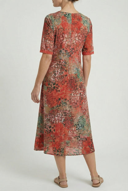 Xenia | Short Sleeve Floral Print Relaxed Midi Dress with Pockets