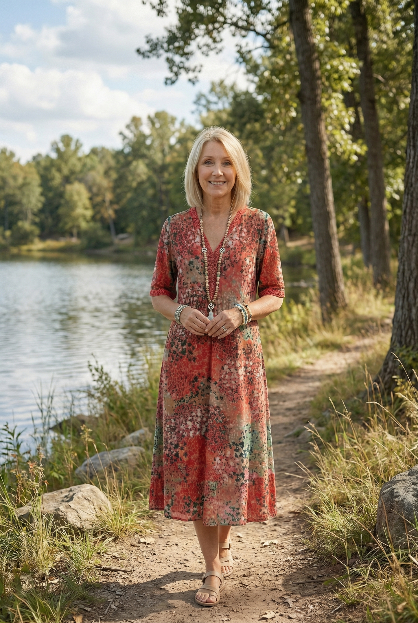 Xenia | Short Sleeve Floral Print Relaxed Midi Dress with Pockets
