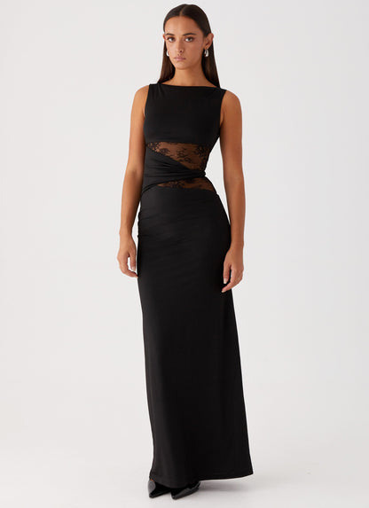 Ilaria | Sleeveless Boat Neck Lace Cut-Out Elegant Maxi Dress
