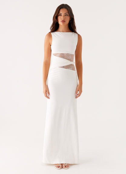 Ilaria | Sleeveless Boat Neck Lace Cut-Out Elegant Maxi Dress