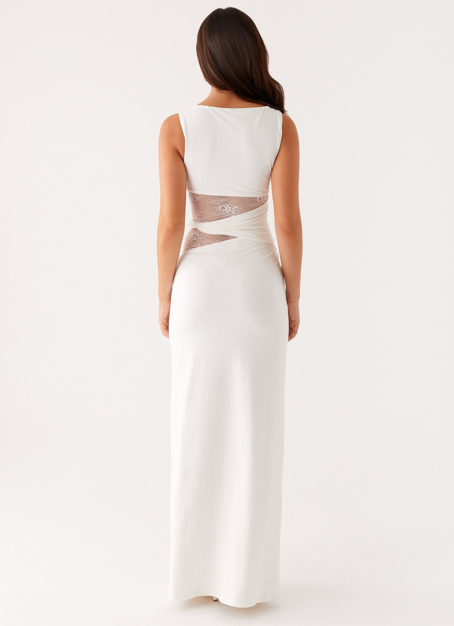 Ilaria | Sleeveless Boat Neck Lace Cut-Out Elegant Maxi Dress