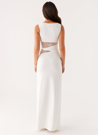 Ilaria | Sleeveless Boat Neck Lace Cut-Out Elegant Maxi Dress