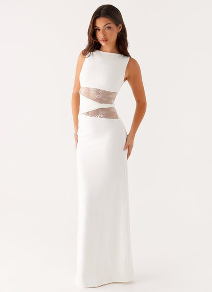 Ilaria | Sleeveless Boat Neck Lace Cut-Out Elegant Maxi Dress
