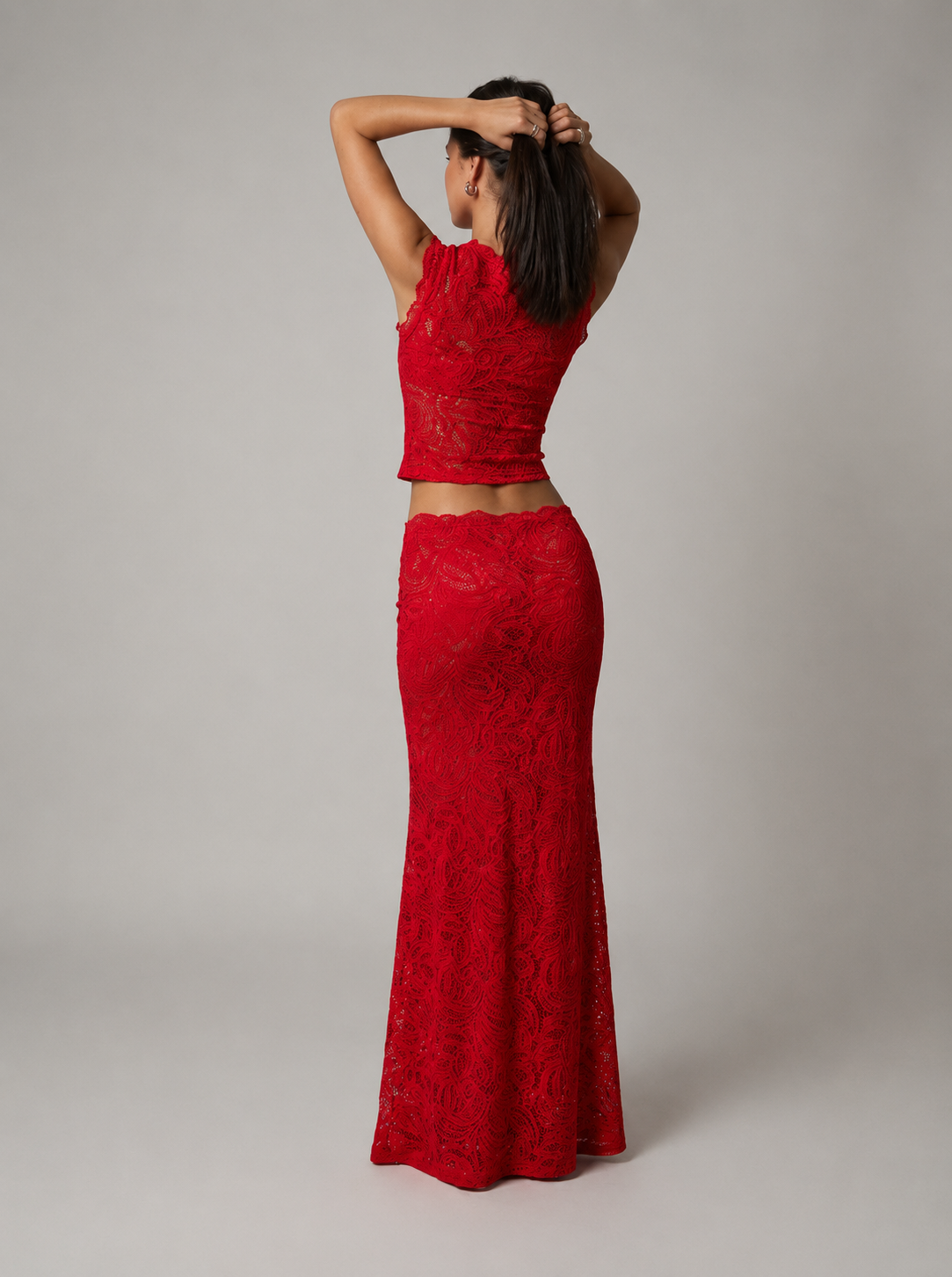 Kalani | Sleeveless Floral Lace Crop Top and Maxi Skirt Set