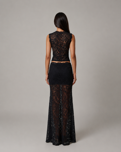Kalani | Sleeveless Floral Lace Crop Top and Maxi Skirt Set
