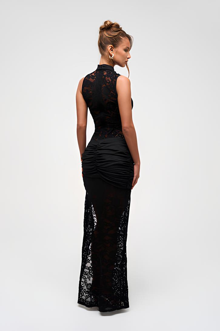 Magdalena | Sleeveless High Neck Lace Slit Evening Maxi Dress