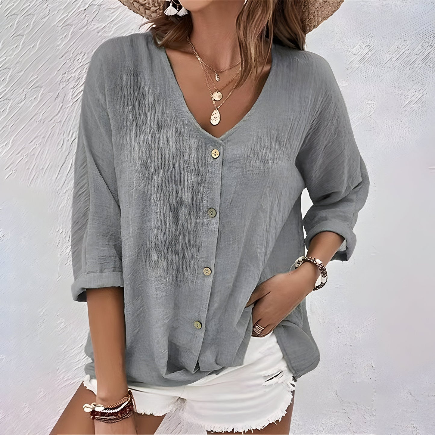 Lavinia | V-Neck Relaxed Women's Elegant Blouse