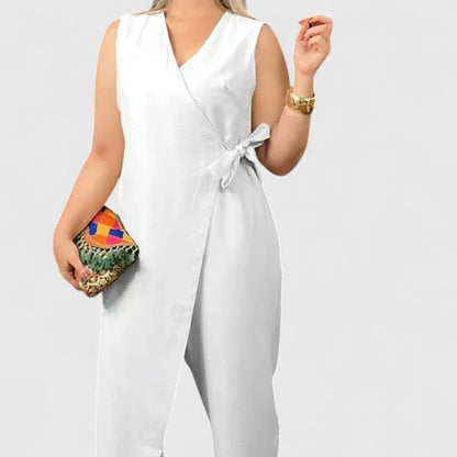 Emma | Women’s Sleeveless Jumpsuit with Wrap Detail and Waist Belt