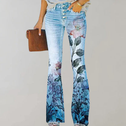 Luciana - Women's Breathable Flared Floral Summer Jeans